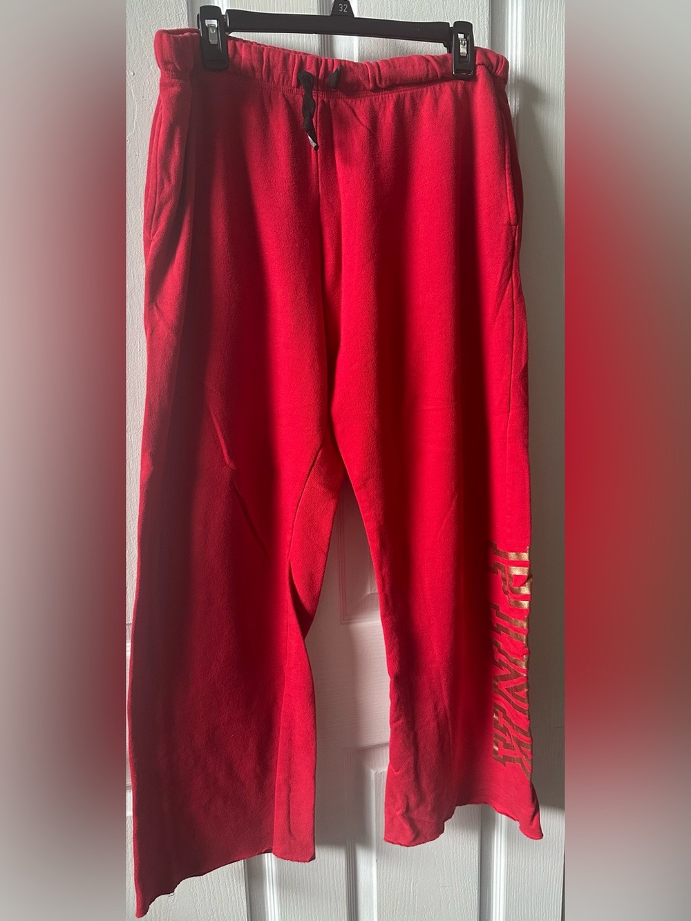 PINK Victoria's Secret Bright Red Track Pants with Gold Script
